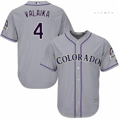 Mens Majestic Colorado Rockies 4 Pat Valaika Replica Grey Road Cool Base MLB Jersey