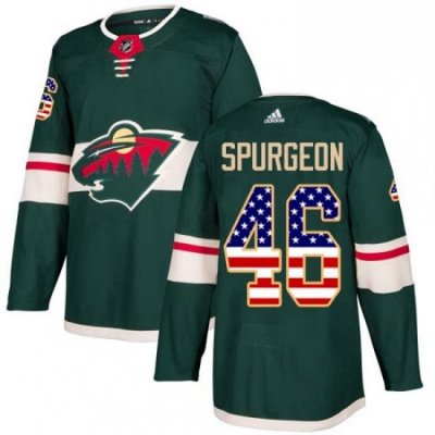 Mens Adidas Minnesota Wild 46 Jared Spurgeon Authentic Green USA Flag Fashion NHL Jersey