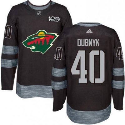 Mens Adidas Minnesota Wild 40 Devan Dubnyk Premier Black 1917 2017 100th Anniversary NHL Jersey