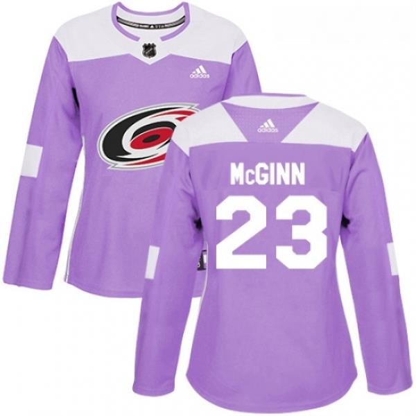 Womens Adidas Carolina Hurricanes 23 Brock McGinn Authentic Purple Fights Cancer Practice NHL Jersey