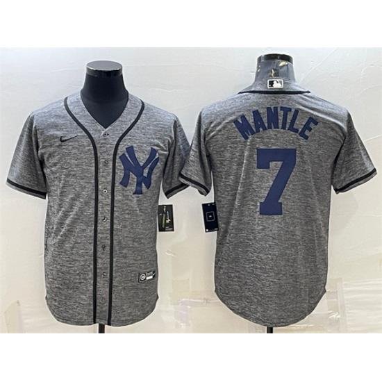 Men NeW York Yankees 7 Mickey Mantle Grey Cool Base Stitched Jersey