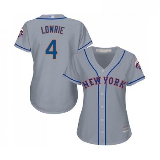 Womens New York Mets 4 Jed Lowrie Authentic Grey Road Cool Base Baseball Jersey