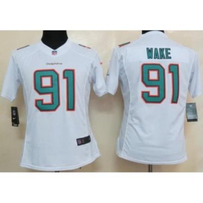 Women Nike Miami Dolphins 91 Cameron Wake White LIMITED NFL Jerseys 2013 New Style