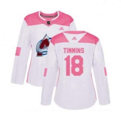 Womens Adidas Colorado Avalanche 18 Conor Timmins Authentic White Pink Fashion NHL Jersey