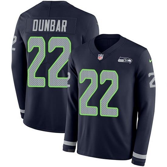 Nike Seahawks 22 Quinton Dunbar Steel Blue Team Color Men Stitched NFL Limited Therma Long Sleeve Jersey