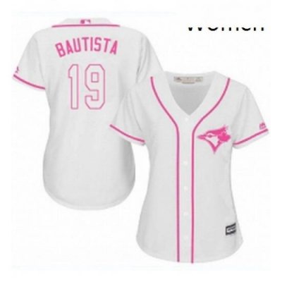 Womens Majestic Toronto Blue Jays 19 Jose Bautista Replica White Fashion Cool Base MLB Jersey