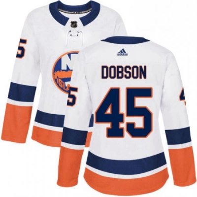 Womens Adidas New York Islanders 45 Noah Dobson Authentic White Away NHL Jersey