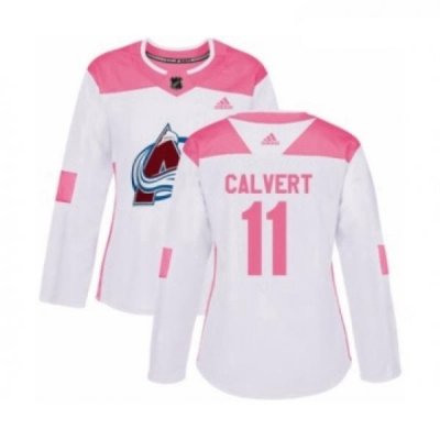 Womens Adidas Colorado Avalanche 11 Matt Calvert Authentic White Pink Fashion NHL Jersey