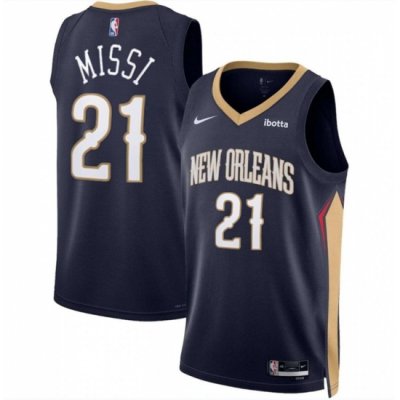 Men New Orleans Pelicans 21 Yves Missi Navy 2024 Draft Icon Edition Stitched Basketball Jersey