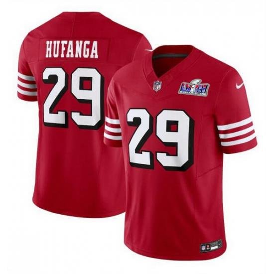 Youth San Francisco 49ers 29 Talanoa Hufanga New Red 2023 F U S E  Stitched Football 2024 Super Bowl LVIII Jersey