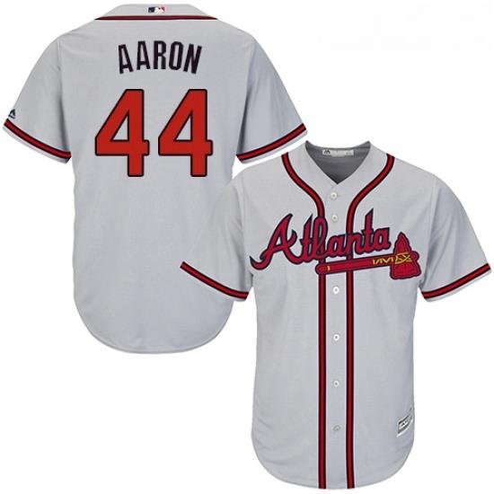 Youth Majestic Atlanta Braves 44 Hank Aaron Replica Grey Road Cool Base MLB Jersey