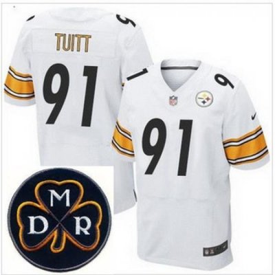 Men's Nike Pittsburgh Steelers #91 Stephon Tuitt White Stitched NFL Elite MDR Dan Rooney Patch Jersey