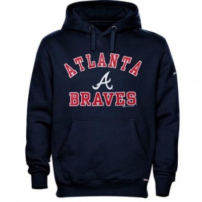 Men MLB Atlanta Braves Stitches Fastball Fleece Pullover Hoodie Navy Blue