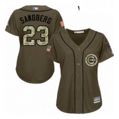 Womens Majestic Chicago Cubs 23 Ryne Sandberg Replica Green Salute to Service MLB Jersey