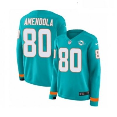 Womens Nike Miami Dolphins 80 Danny Amendola Limited Aqua Therma Long Sleeve NFL Jersey