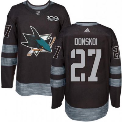 Mens Adidas San Jose Sharks 27 Joonas Donskoi Premier Black 1917 2017 100th Anniversary NHL Jersey