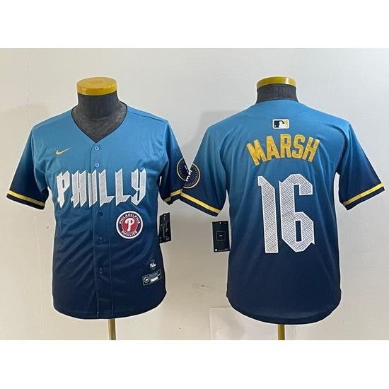 Youth Philadelphia Phillies 16 Brandon Marsh Blue 2024 City Connect Limited Stitched Jersey 1