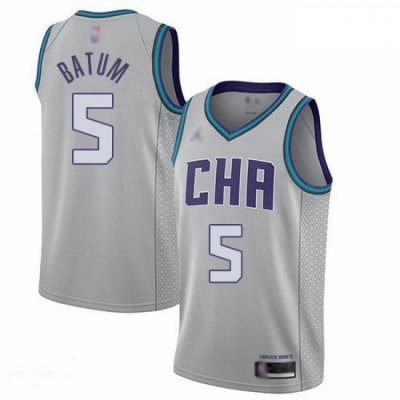 Hornets 5 Nicolas Batum Gray Basketball Jordan Swingman City Edition 2019 20 Jersey