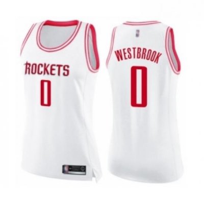 Womens Houston Rockets 0 Russell Westbrook Swingman White Pink Fashion Basketball Jersey