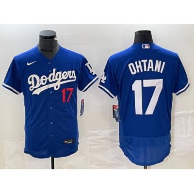 Men Los Angeles Dodgers 17 Shohei Ohtani Blue Flex Base Stitched Baseball Jersey