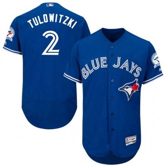 Mens Majestic Toronto Blue Jays 2 Troy Tulowitzki Blue Alternate Flex Base Authentic Collection MLB Jersey