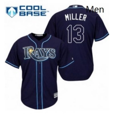 Mens Majestic Tampa Bay Rays 13 Brad Miller Replica Navy Blue Alternate Cool Base MLB Jersey