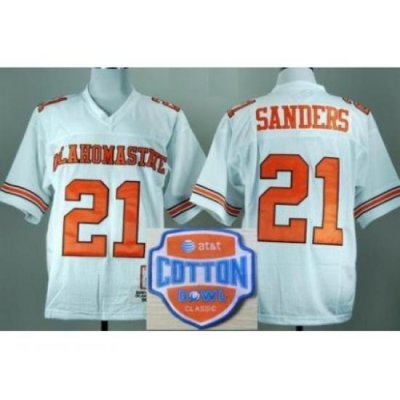 Oklahoma State Cowboys 21 Barry Sanders White Throwback College Football NCAA Jerseys 2014 AT & T Cotton Bowl Game Patch