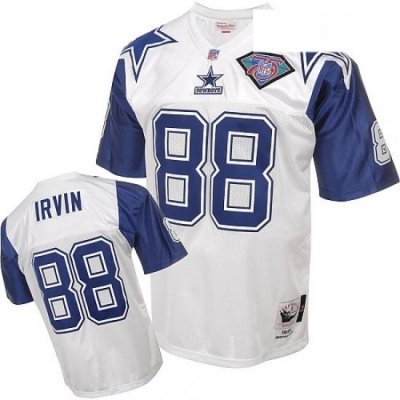 Mitchell And Ness Dallas Cowboys 88 Michael Irvin Authentic White 75TH Patch Throwback NFL Jersey