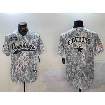 Men Dallas Cowboys Team Big Logo 2024 Arctic Camo Salute To Service Stitched Baseball Jersey