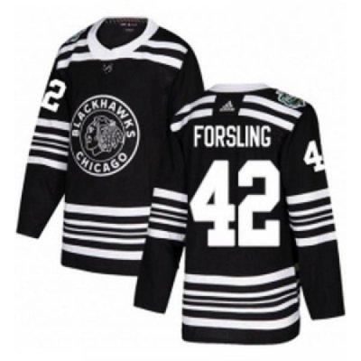 Youth Adidas Chicago Blackhawks 42 Gustav Forsling Authentic Black 2019 Winter Classic NHL Jersey