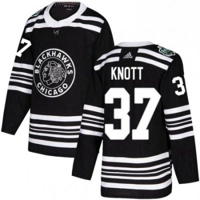 Mens Adidas Chicago Blackhawks 37 Graham Knott Authentic Black 2019 Winter Classic NHL Jersey