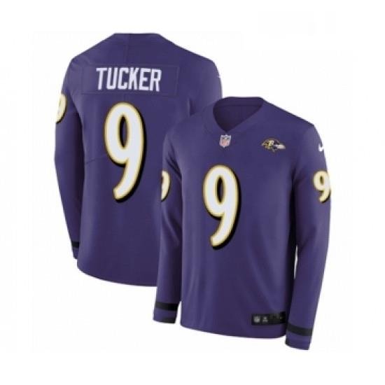 Mens Nike Baltimore Ravens 9 Justin Tucker Limited Purple Therma Long Sleeve NFL Jersey