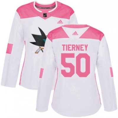 Womens Adidas San Jose Sharks 50 Chris Tierney Authentic WhitePink Fashion NHL Jersey