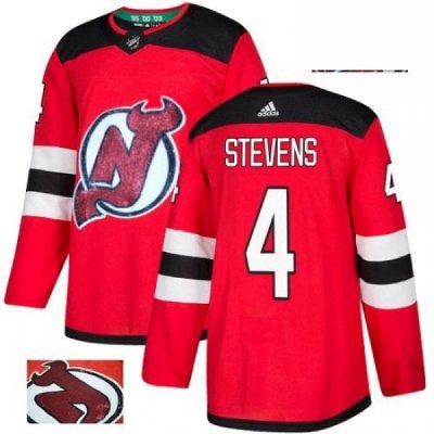 Mens Adidas New Jersey Devils 4 Scott Stevens Authentic Red Fashion Gold NHL Jersey