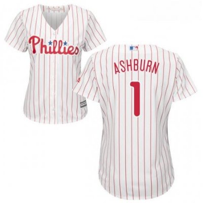 Womens Majestic Philadelphia Phillies 1 Richie Ashburn Authentic WhiteRed Strip Home Cool Base MLB Jersey