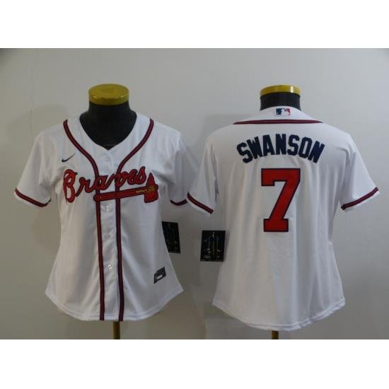 Women White Atlanta Braves 7 Dansby SWanson Cool Base MLB Stitched Jersey