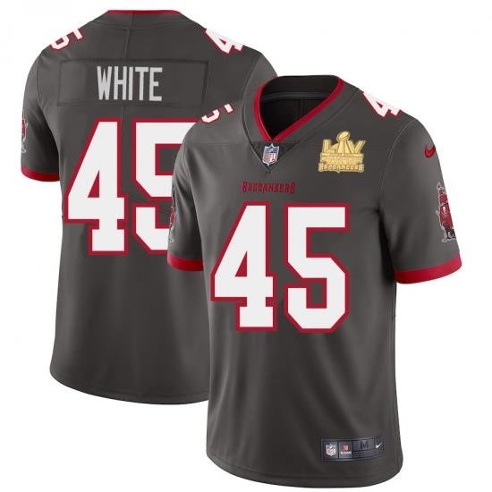 Men Tampa Bay Buccaneers 45 Devin White Men Super Bowl LV Champions Patch Nike Pewter Alternate Vapor Limited Jersey