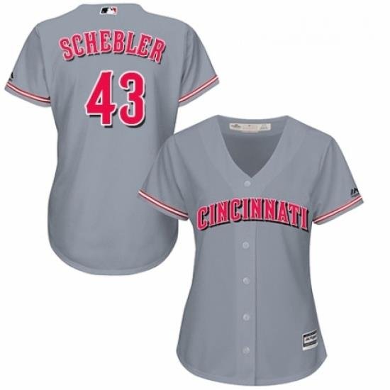 Womens Majestic Cincinnati Reds 43 Scott Schebler Replica Grey Road Cool Base MLB Jersey