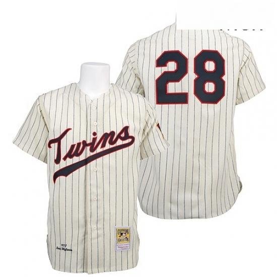 Mens Mitchell and Ness 1970 Minnesota Twins 28 Bert Blyleven Replica Cream Throwback MLB Jersey