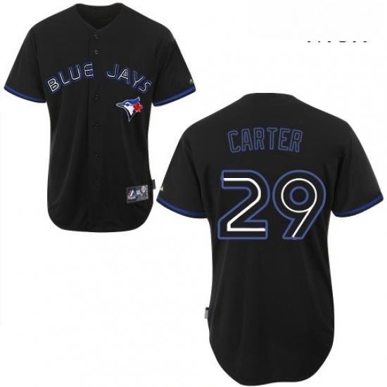 Mens Majestic Toronto Blue Jays 29 Joe Carter Replica Black Fashion MLB Jersey