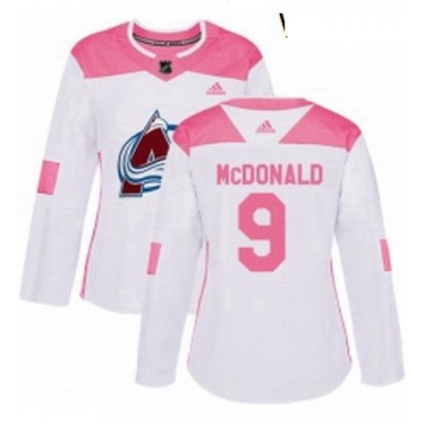 Womens Adidas Colorado Avalanche 9 Lanny McDonald Authentic WhitePink Fashion NHL Jersey