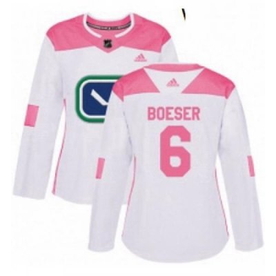 Womens Adidas Vancouver Canucks 6 Brock Boeser Authentic WhitePink Fashion NHL Jersey