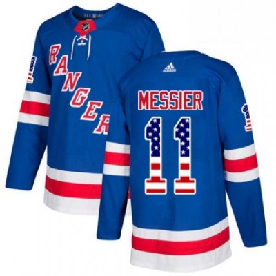 Mens Adidas New York Rangers 11 Mark Messier Authentic Royal Blue USA Flag Fashion NHL Jersey