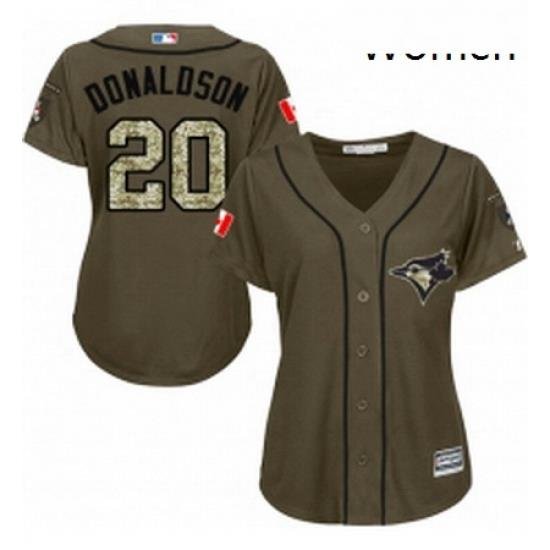 Womens Majestic Toronto Blue Jays 20 Josh Donaldson Replica Green Salute to Service MLB Jersey