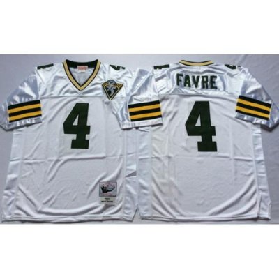 Men Green Bay Green Bay Packers 4 Brett Favre White M&N Throwback Jersey