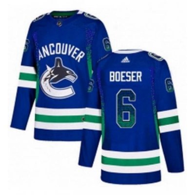 Mens Adidas Vancouver Canucks 6 Brock Boeser Authentic Blue Drift Fashion NHL Jersey