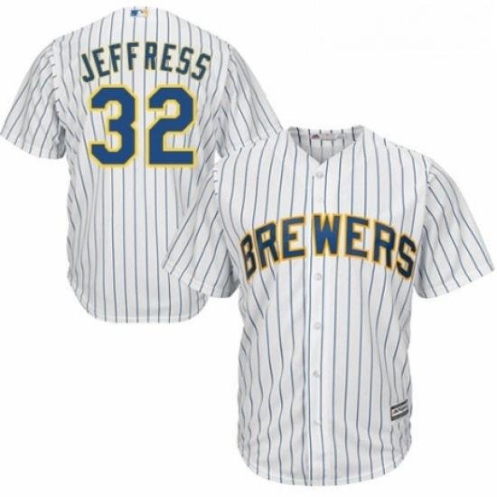 Youth Majestic Milwaukee Brewers 32 Jeremy Jeffress Authentic White Home Cool Base MLB Jersey