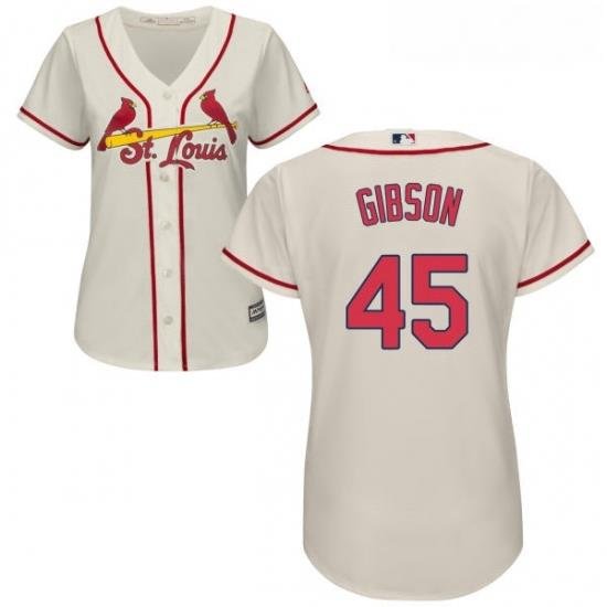 Womens Majestic St Louis Cardinals 45 Bob Gibson Replica Cream Alternate Cool Base MLB Jersey