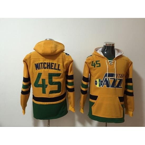 Men's Utah Jazz #45 Donovan Mitchell Yellow Lace-Up Pullover Hoodie