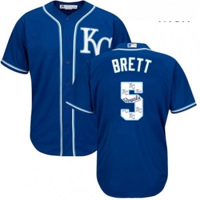 Mens Majestic Kansas City Royals 5 George Brett Authentic Blue Team Logo Fashion Cool Base MLB Jersey